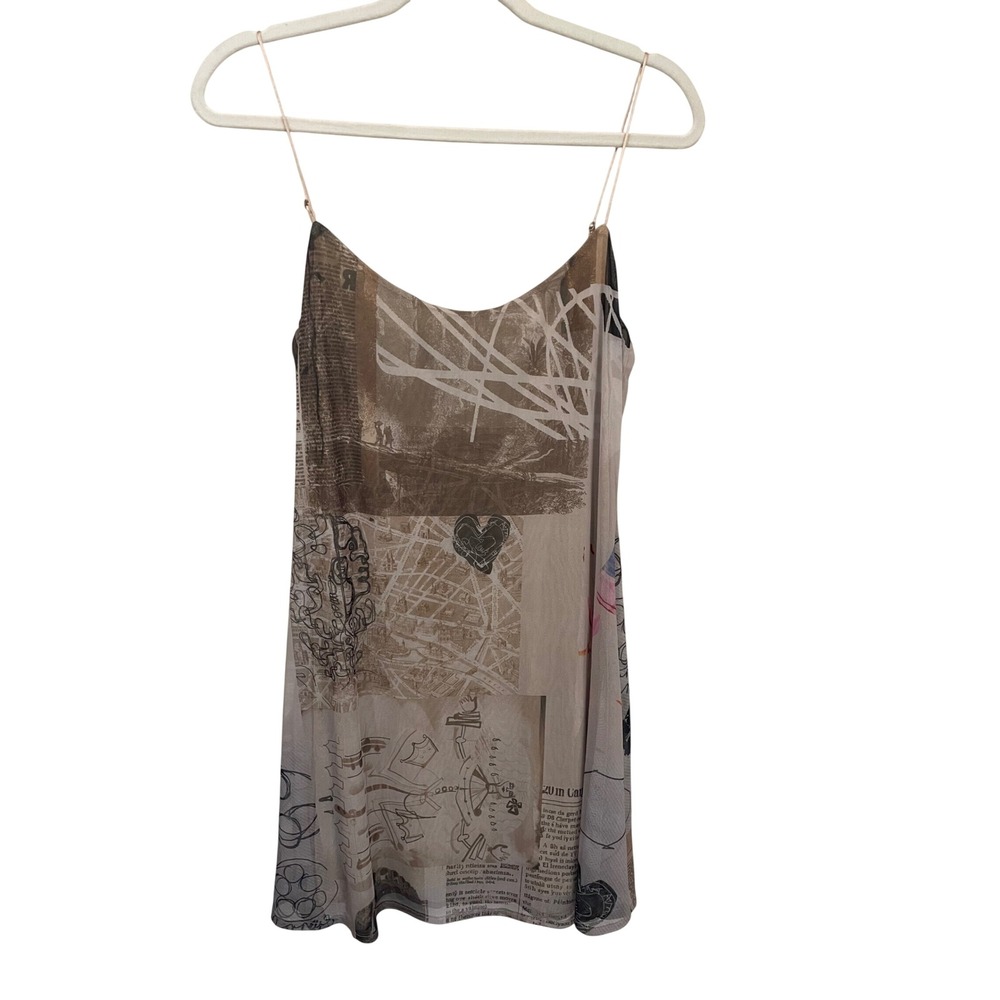 Desigual x Christian Lacoix Mesh Mini Slip Dress Collage Newspaper Print Size L